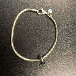 Charm Bracelet 925 silver Italian with peridot charm Makers mark MG￼